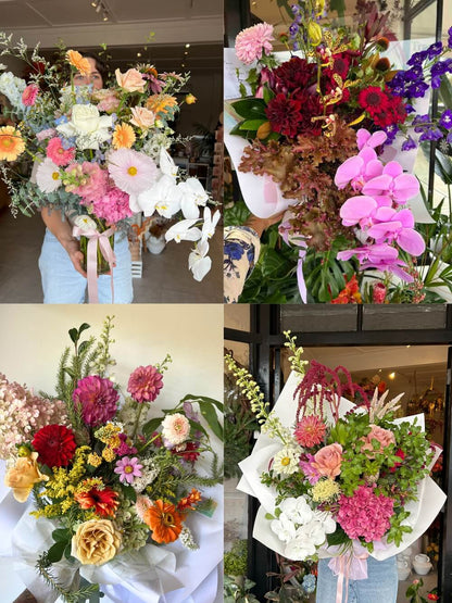 quad gallery of seasonal fresh flower gift bouquets