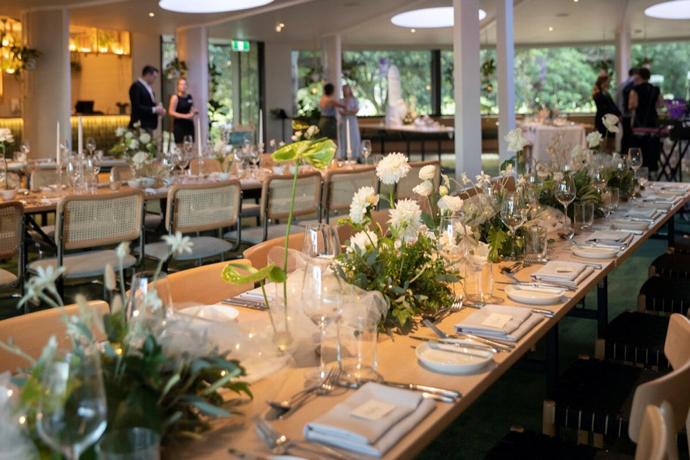 terrace domain corporate event showcase table flowers